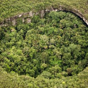Aerial view of “The Stadium one of the most impressive geologic formations of the Serranía de Chiribiquete on the Guiana Shield in the south-central zone of Chiribiquete National Park