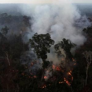 A tract of the Amazon jungle burns as it is cleared by loggers and farmers near Apui, Amazonas State, Brazil 