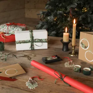 Wrapping Christmas presents scene