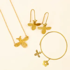 Hammered Brass Bee Jewellery Set