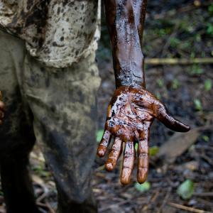 An oil spill from an abandoned Shell Petroleum Development Company well in Oloibiri, Niger Delta. 