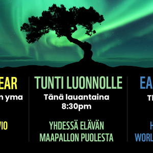 An advert for the Earth Hour Wales campaign featuring three languages - Welsh, Suomi and English
